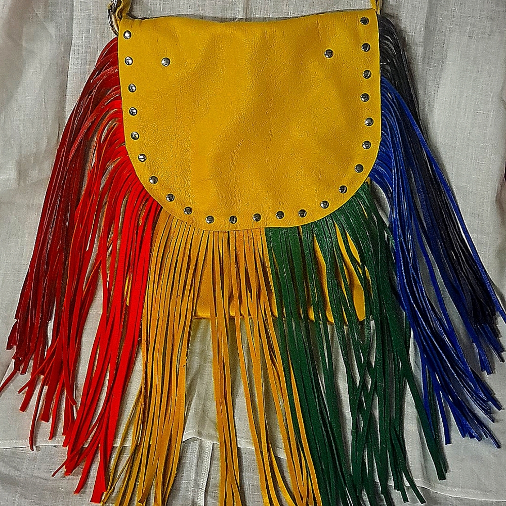 1 of kind  custom made Leather PRIDE Fringe  Purse
